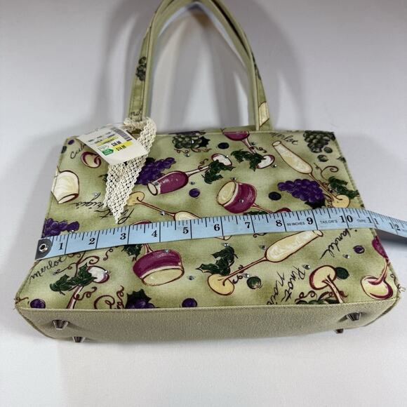 Vintage Stein Mart Wine Canvas Embellished Rhinestone Shoulder Bag Purse Green - Picture 6 of 13